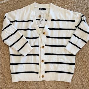 Women's Striped Button-Front Cardigan Sweater - White/Black